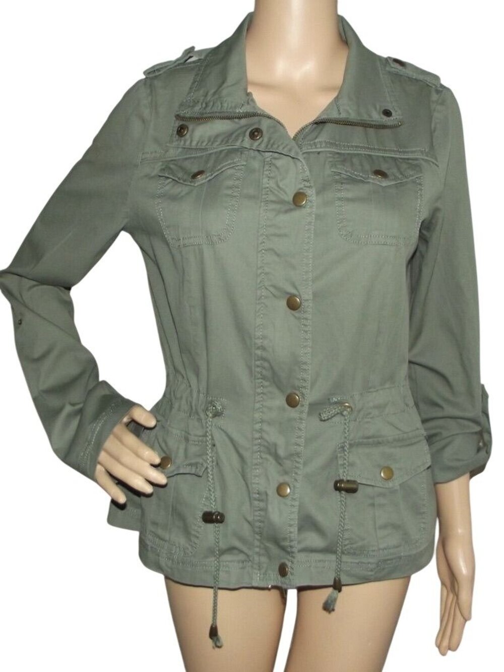 Ashley By 26 Int'l. Jacket Womens Small Green Military Style Utility flap pocket